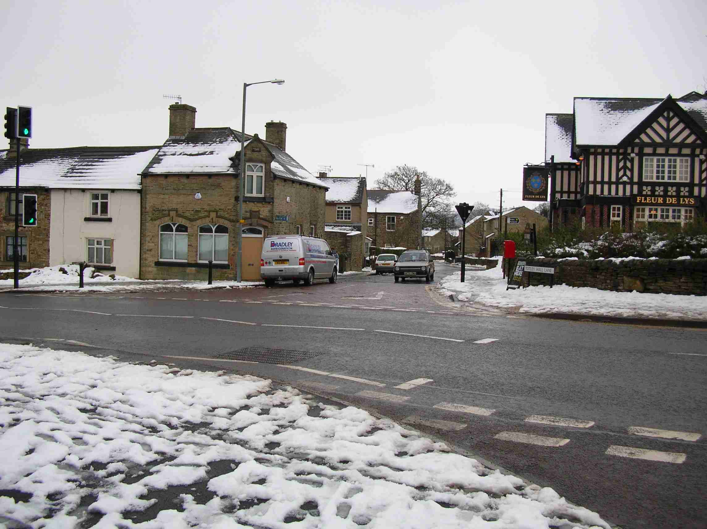 Looking from top of HILLFOOT ROAD down TOTLEY HALL LANE